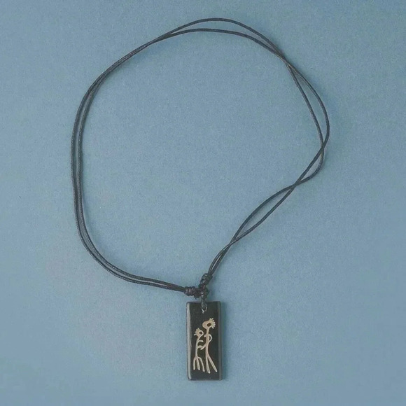 Carved Tribal African Yak Bone Mother and Child Pendant Necklace - Picture 1 of 1